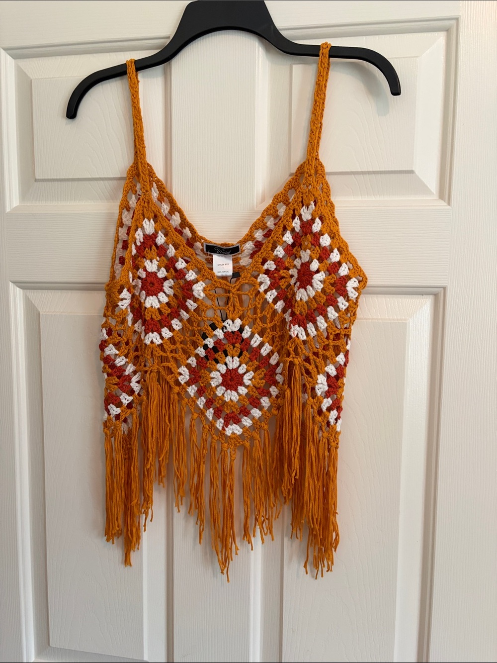 Boho Crochet Fringe Crop Top in Mustard & Multi